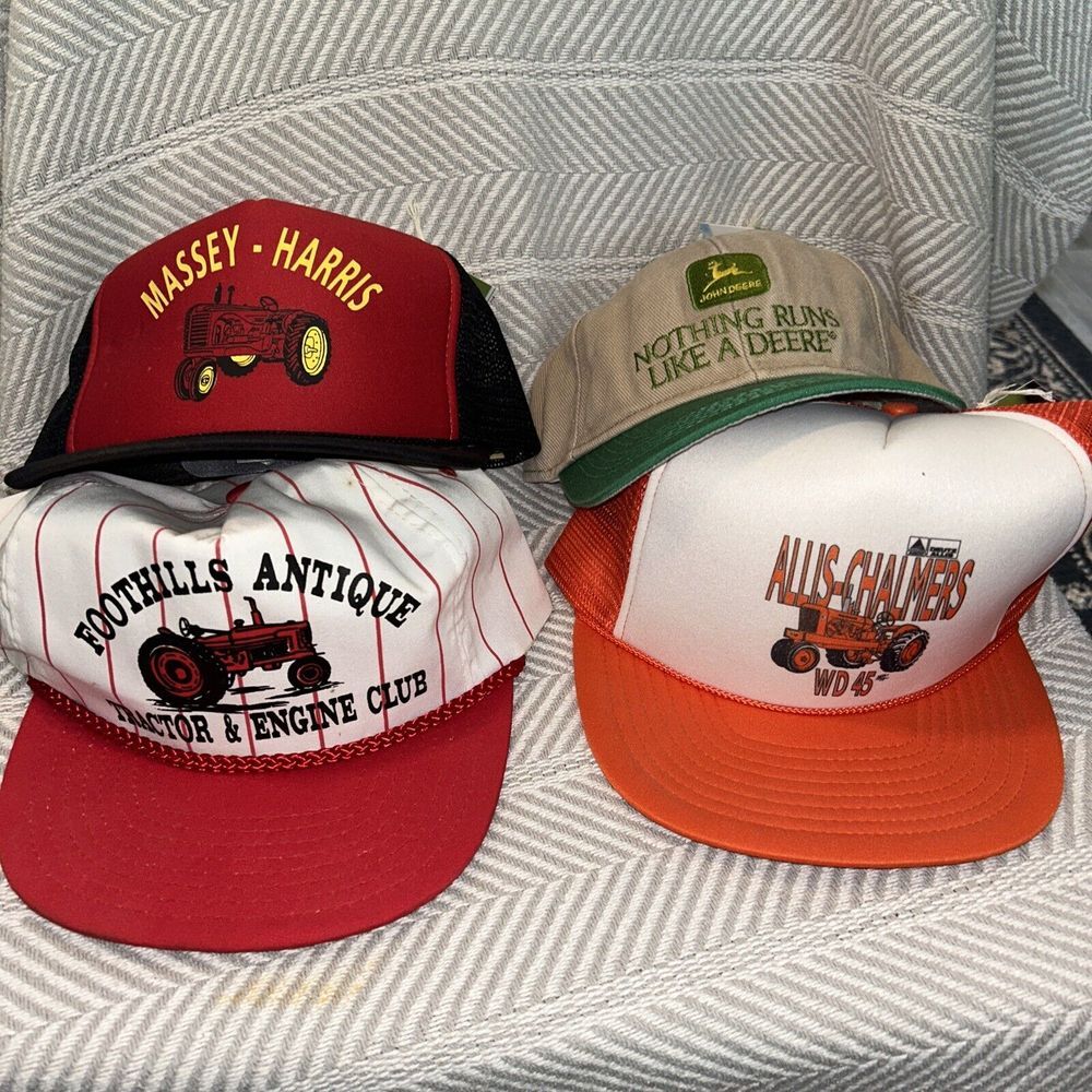 VTG Tractor Farming Farmer Themed Snap Back Trucker Hats Lot Of‎ 4 John Deere B4